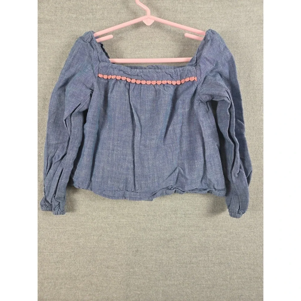 Gymboree 4T Embroidered Flower Denim Chambray Shirt Milk Maid Festival Fairy Y2K